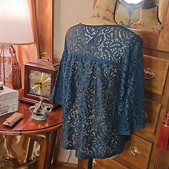 NWT Loft Outlet Teal Lace Whimsigoth Top size Small Petite - Picture 6 of 11
